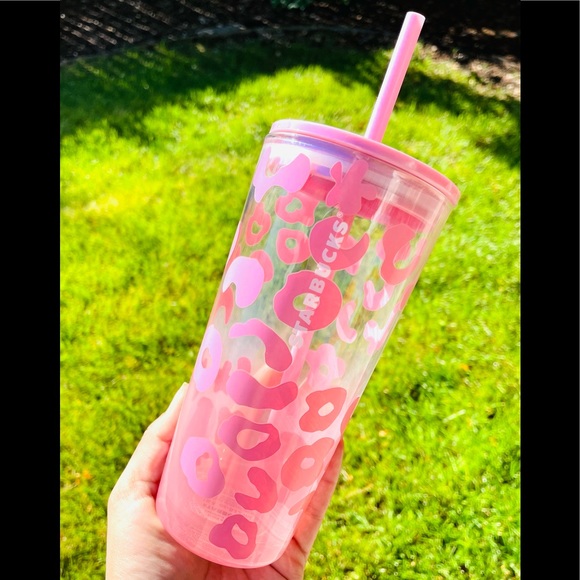 Starbucks Other - Pink cheetah leopard print glass